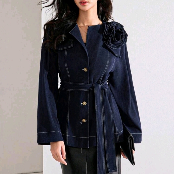 3D Floral With Contrasting Stitching Design, Elegant And Versatile Casual Jacket - Picture 1 of 7